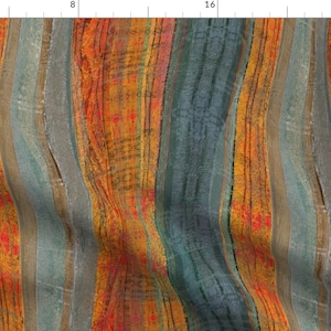 Modern Stripe Fabric - Blue Orange Landscape by wren_leyland - Desert Burnt Orange Painterly Fabric by the Yard by Spoonflower