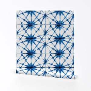Shibori Wallpaper - Shibori Stars By Tasiania - Tie Dye Blue Japanese Custom Printed Removable Self Adhesive Wallpaper Roll by Spoonflower