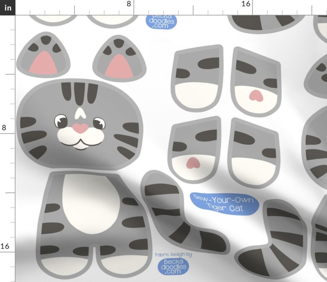 Cut and Sew Tabby Fabric Tiger Cat by Beckadoodles Sew Your Own Stuffed ...
