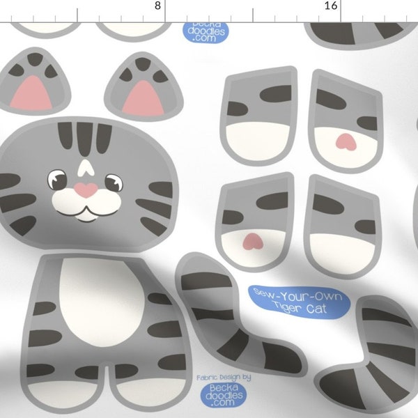 Cut And Sew Tabby Fabric - Tiger Cat by beckadoodles - Sew Your Own Stuffed Animal Gray Cat Kitten Fabric by the Yard by Spoonflower