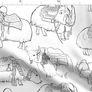 Yaks Fabric - Tibetan Yaks In Black And White By Landpenguin - Yaks Cotton Fabric By The Yard With Spoonflower
