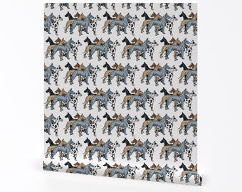 Papier peint Dogue Allemand - Dogue Allemand sur fond blanc par dogdazedesigns - Papier peint amovible amovible Merle Brindle par Spoonflower