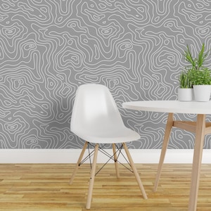 Topography Peel and Stick Wallpaper - Modern Geometric Optical Illusion Gray White - Removable Wall Decor Art - Topographic Map by furbuddy