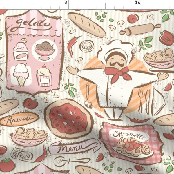 Italy Treats Fabric - Italian Cafe By Sarah Treu - Gelato Pasta Baking Sweets Neutral Pastel Pink Cotton Fabric By The Yard With Spoonflower