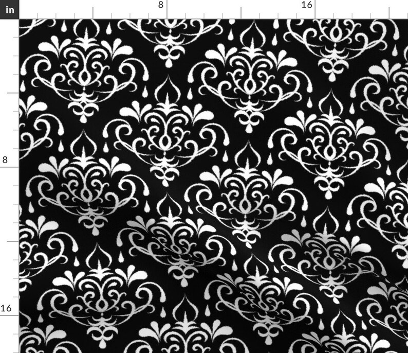 Black White Damask Fabric Ikat Damask Large Black and Etsy