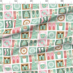 Christmas Patchwork Extra Wide Sateen Fabric Winter Holiday Pink Green Cozy Hygge Fabric By The Yard Cozy Winter Holiday by wolflingblue image 1