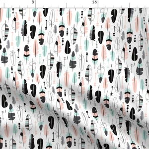 Boho Feather Fabric - Geometric Bohemian Feathers and Arrows By Little Smile Makers- Southwestern Cotton Fabric by the Yard with Spoonflower