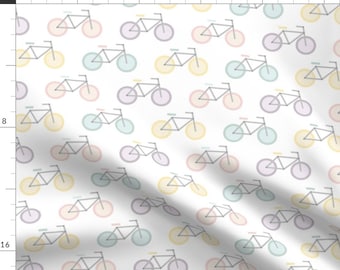 Bikes Spring Illustration Fabric - Pattern Glass Bikes By Eva Martínez - Bikes Exercise Pastel Cotton Fabric By The Yard With Spoonflower