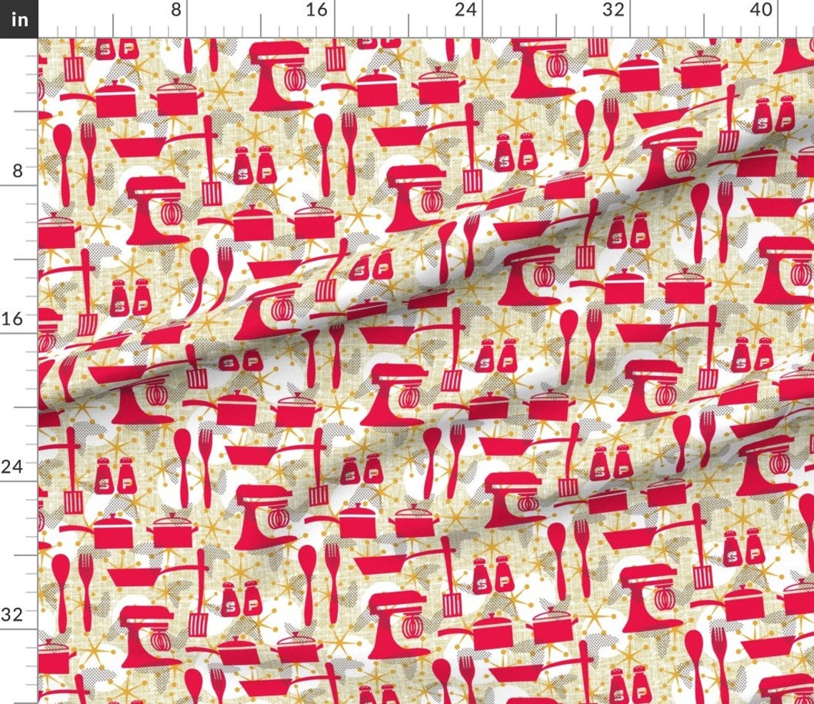 Red Retro Kitchen Fabric Really Retro Kitchen by Etsy