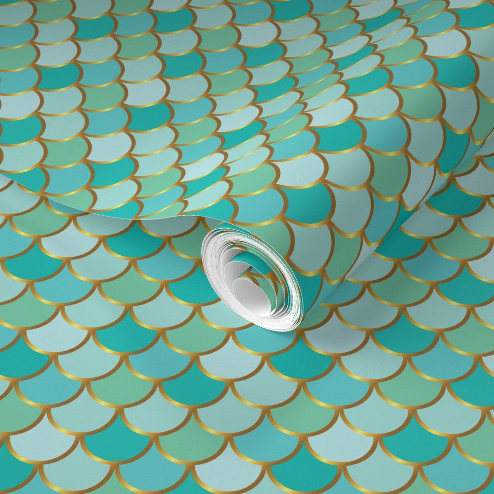 Mermaid Wallpaper Sea Green Mermaid Tail by Katebillingsley - Etsy