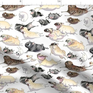 Pugs Fabric - Pugs On The Move By Inkpug - White Brown Dogs Cream Tan Puppy Pet Family Canine Cotton Fabric By The Yard With Spoonflower