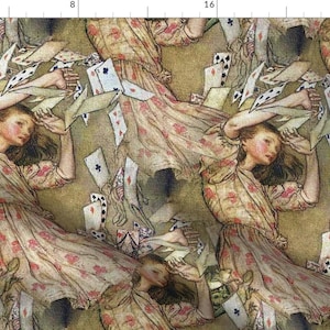 Alice Fabric - Alice Gets Decked By Peacoquettedesigns - Playing Cards Vintage Style Story Book Cotton Fabric By The Yard With Spoonflower