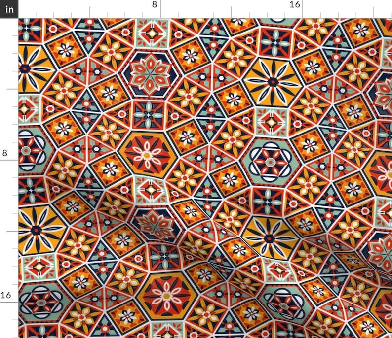 Traditional Spanish Tiles Fabric Bright Spanish Tiles by Etsy