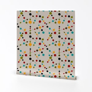 Mid Century Modern Atomic Wallpaper - Bubbles And Sticks By Gigirn- Custom Printed Removable Self Adhesive Wallpaper Roll by Spoonflower