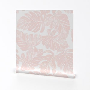 Tropical Wallpaper - Monstera-Leaves Pink By Crystal Walen - Tropical Custom Printed Removable Self Adhesive Wallpaper Roll by Spoonflower