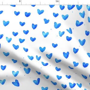 Blue Watercolor Heart Fabric - French Blue Heart By Cest_La_Viv - Watercolor Baby Nursery Decor Cotton Fabric By The Yard With Spoonflower