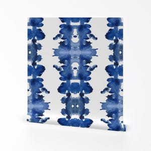 Ink Blot Wallpaper - Indigo Double Inkblot By Danika Herrick - Ink Blot Custom Printed Removable Self Adhesive Wallpaper Roll by Spoonflower