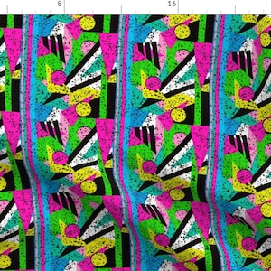 80s Retro Geometric Triangles Fabric - 80&#39;S Shape Splatter By Yesterdaycollection - 80s Geometric Cotton Fabric By The Yard With Spoonflower
