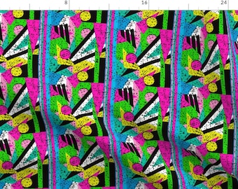 80s Retro Geometric Triangles Fabric - 80'S Shape Splatter By Yesterdaycollection - 80s Geometric Cotton Fabric By The Yard With Spoonflower
