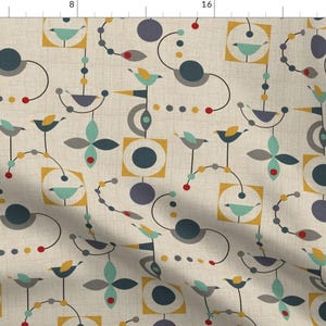 Birds Fabric - Birdland Background Scale Modification By Vo Aka Virginiao - Birds Mid Century Cotton Fabric By The Yard With Spoonflower