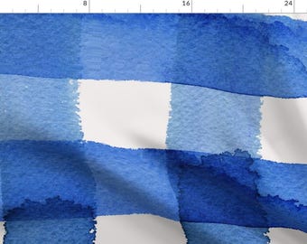 Blue Watercolor Gingham Fabric - Large SKy Gingham By Cest_La_Viv - Blue Buffalo Check Plaid Cotton Fabric By The Yard With Spoonflower