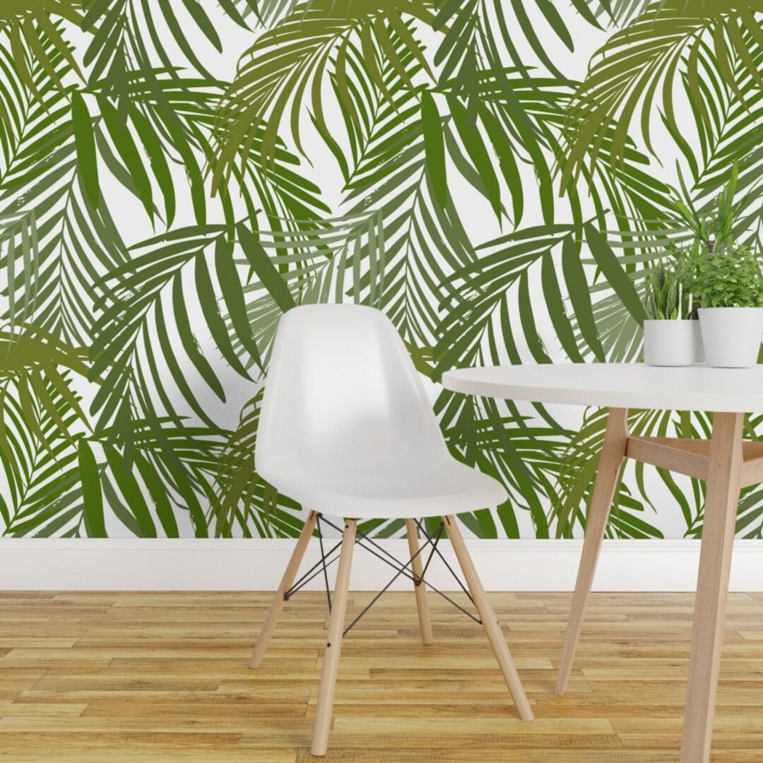Palm Leaf Wallpaper - Palm Leaf - Green White by Sunny Afternoon ...
