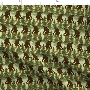 Bigfoot Fabric - Bigfoot - Large - Forest By Thecalvarium - Bigfoot Cryptozoology Forest Green Cotton Fabric By The Yard With Spoonflower