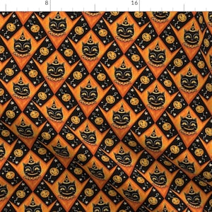 Retro Cat Clown Fabric - Grinning Black Cat Jacks By Johannaparkerdesign - Spooky Scary Halloween Cotton Fabric By The Yard With Spoonflower