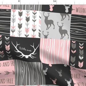 Pink Fabric - Wild And Free Cheater Quilt by sugarpinedesign -  Cheater Quilt Deer Woodland Quilt Cheater Fabric by the Yard by Spoonflower