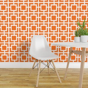 Mid Century Wallpaper - Atomic Orange By Ruby Ritz - Bright Orange Geometric Decor Removable Self Adhesive Wallpaper Roll by Spoonflower