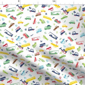 Car Alphabet Fabric - To The Ocean And Back Scattered Cars By Diane555 - Alphabet Nursery Decor Cotton Fabric By The Yard With Spoonflower