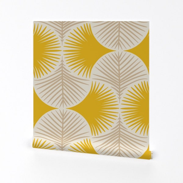 Tropics Wallpaper - Tropical Geometry - Yellow By Innamoreva - Yellow Custom Printed Removable Self Adhesive Wallpaper Roll by Spoonflower
