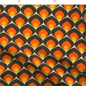 70s Fabric - 70s 70s Ogee Brown By Bruxamagica - 70s Geometric Petals Orange Brown Yellow Vintage Cotton Fabric By The Yard With Spoonflower