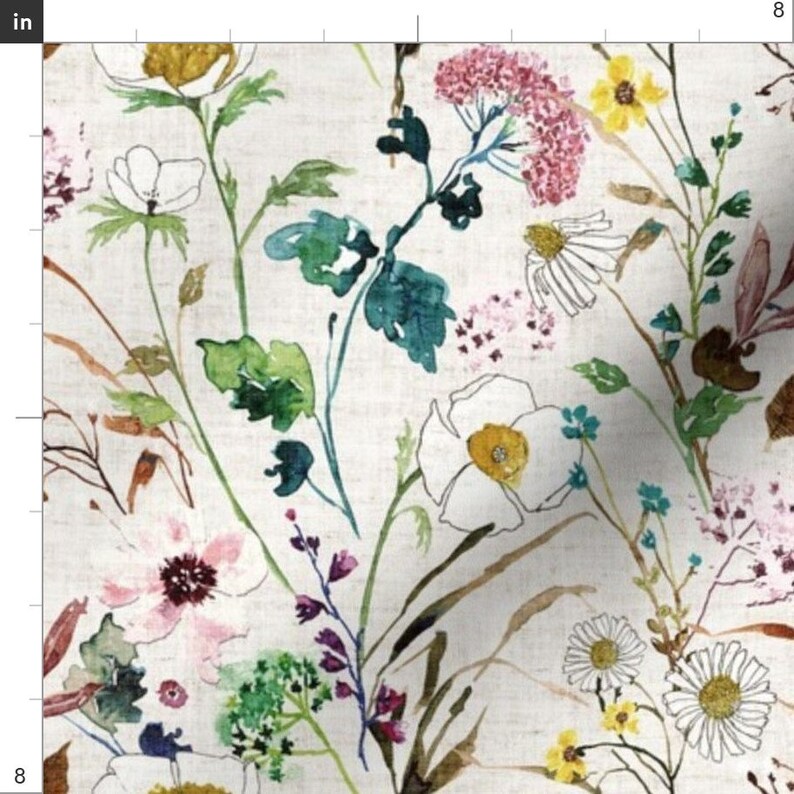 Vintage Floral Garden Fabric Verdure Wildflowers Oatmeal Med By Nouveau Bohemian Vintage Cotton Fabric By The Yard With Spoonflower image 2