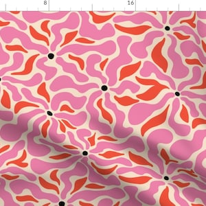 Retro Groovy Fabric - Wavy Floral Pink by cherbearcreative - Kitsch Floral Abstract Flowers Orange Pink Fabric by the Yard by Spoonflower