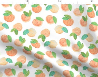 May include: A seamless pattern featuring watercolor illustrations of peaches with green leaves on a white background.