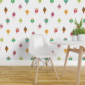 Multicolor Peel and Stick Wallpaper -  Ocean Swim Pool Swimmers Vacation - Removable Wall Decor Art - Swimmers On Floats  by dasbrooklyn