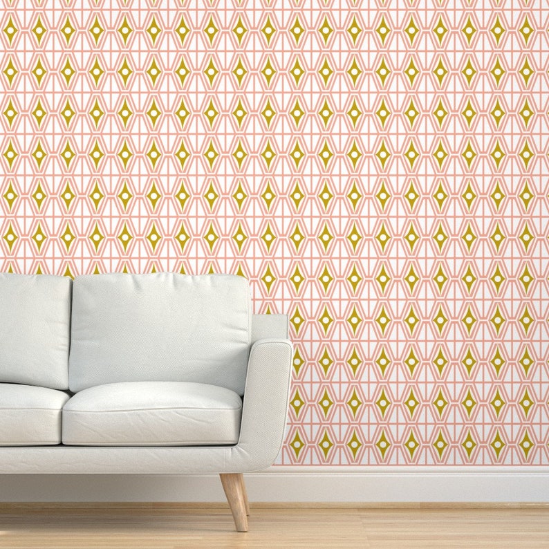 Mid Century Modern Wallpaper Midcentury Pink Gold by Etsy