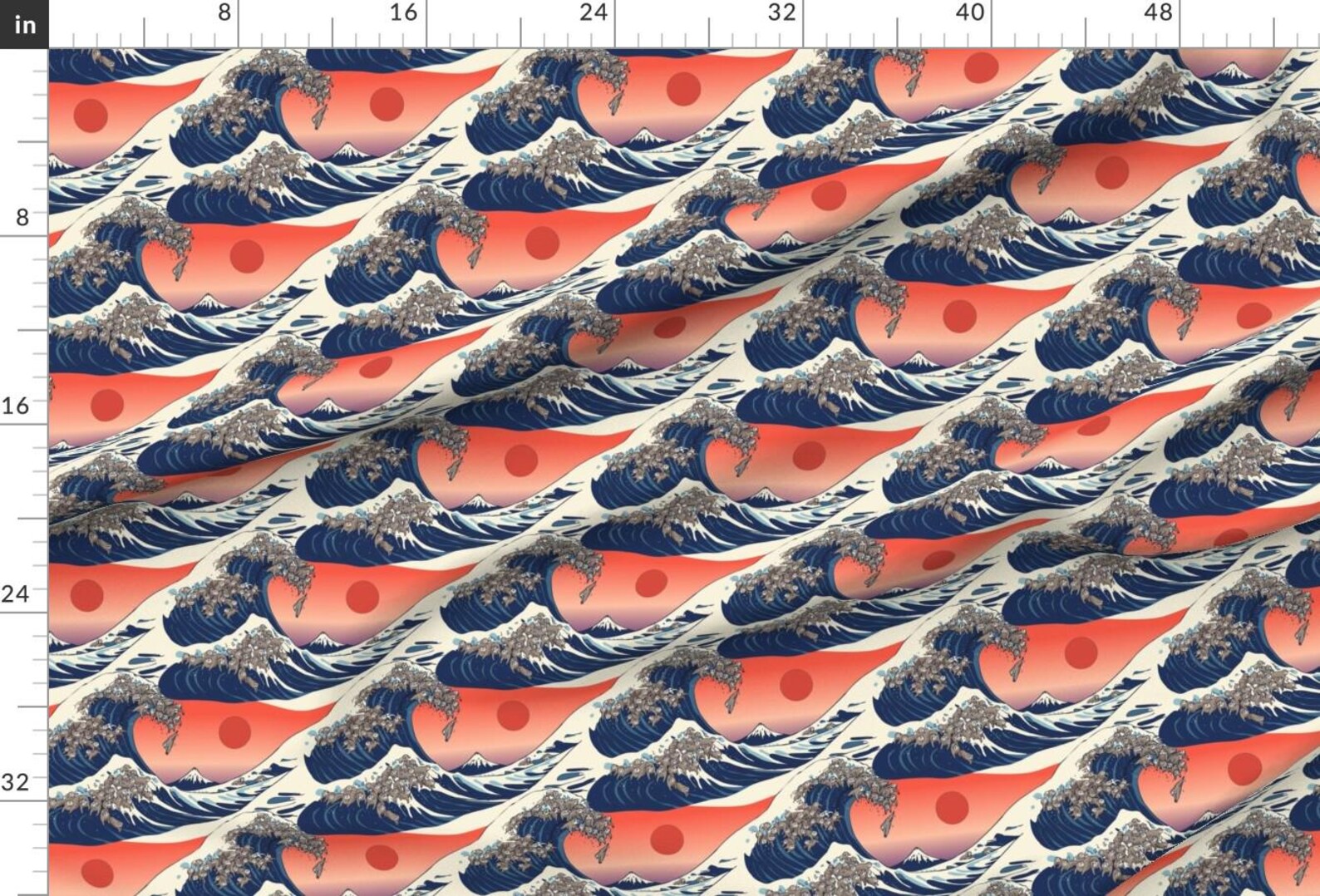 Sloth Ocean Waves Japan Fabric - the Great Wave of Sloth by Huebucket ...