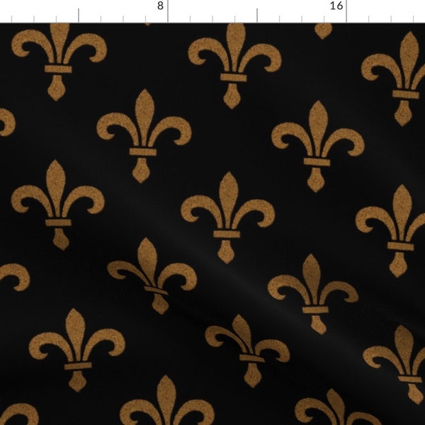Fleur De Lys Fabric - 14th Century Fleur De Lys ~ Gold Black By Peacoquettedesigns - Fleur Dr Lys Cotton Fabric By The Yard With Spoonflower
