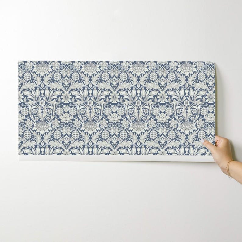 Victorian Floral Peel and Stick Wallpaper - English Garden William Morris - Removable Wall Decor Art - Sunflower Blue by wbbeardie image 9