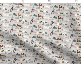 Mountains Fabric - Baby Nursery Small Print Adventure Awaits (Pink) Micro By Nouveau Bohemian - Cotton Fabric By The Yard With Spoonflower