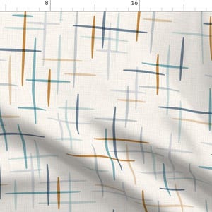 Mid Century Modern Fabric - Mod Blue Aqua Orange Muted by theodesign - Vintage Crosshatch Retro Inspired Fabric by the Yard by Spoonflower