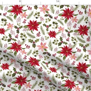 Poinsettia Fabric - Poinsettia By Mintpeony - Poinsettia Red Pink Winter Holiday Christmas Floral Cotton Fabric By The Yard With Spoonflower