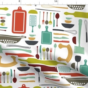 Apron Kitchen Appliances Pattern Rainbow Fabric - Whats-Cookin By Linziloop - Apron Food Cooking Cotton Fabric By The Yard With Spoonflower