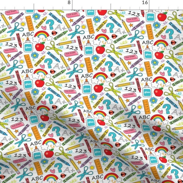 School Supplies Fabric - Small School Supplies Pencil On White By Lilcubby - School Supplies Cotton Fabric By The Yard With Spoonflower