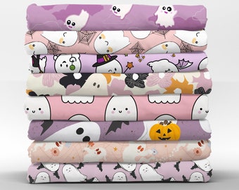 Pastel Halloween Ghost Cotton Fabric - Whimsical Ghost Trick or Treat Collection Petal Signature Cotton Mix & Match Fabric by Spoonflower