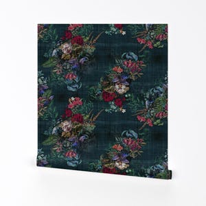 Moody Floral Removable Peel and Stick Wallpaper - Romantic Botanical Dark Gothic Traditional - Wall Art Wall Decor - Murky Garden  by kmaz