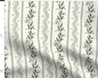 Green Floral Stripe Fabric - Green Floral Stripe by danika_herrick - Stripe Floral Botanical Victorian Fabric by the Yard by Spoonflower