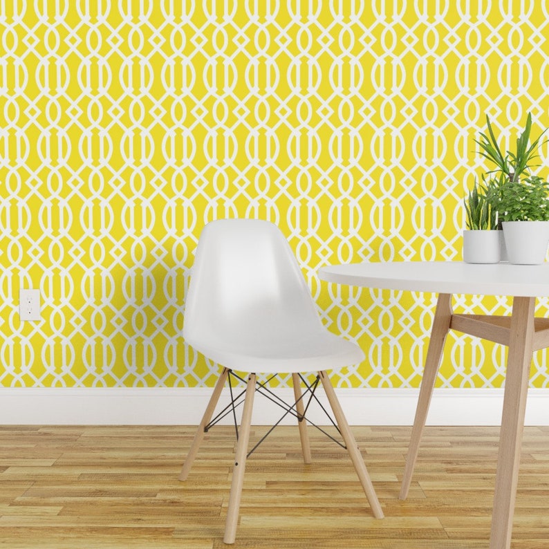 Trellis Wallpaper Yellow Trellis By Lattice Etsy